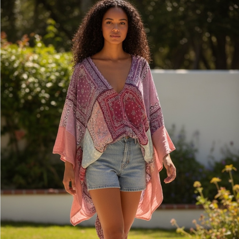 ❌ SOLD ❌Multi color paisley Smock bottom oversized shirt